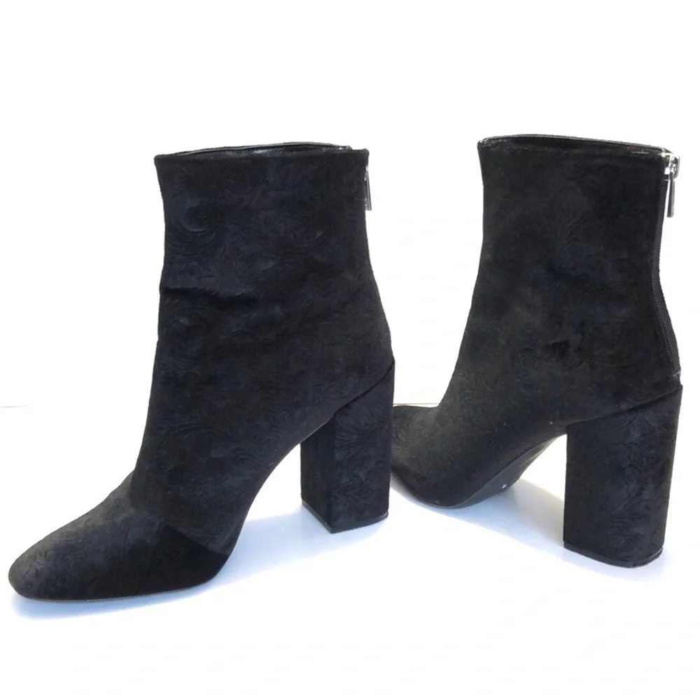 Jessica Simpson Black Velvet Jacquard Block Heel Boots size 10